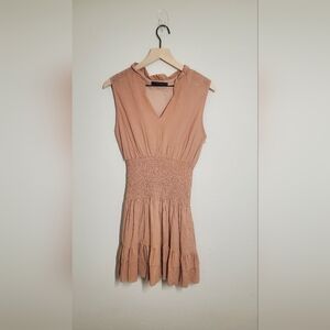 Deluc Casual Camel Shirred Sleeveless Side Zipper Mini Dress